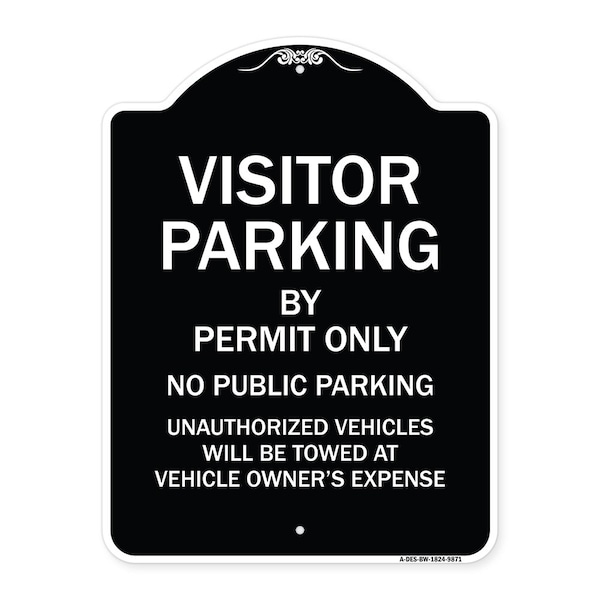 Designer Series-Visitor Parking By Permit Only No Public Parking Sign, 24" x 18", BW-1824-9871